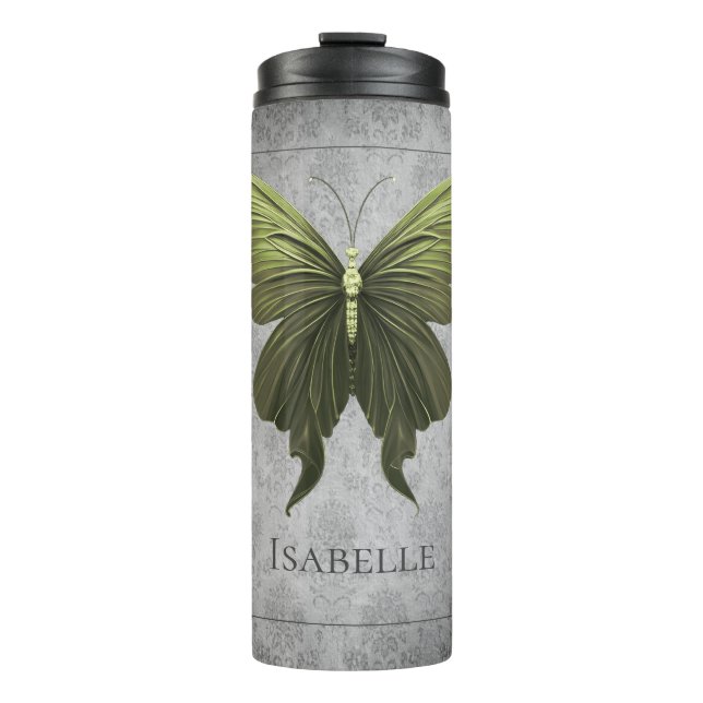 Green Jeweled Butterfly Thermal Tumbler (Front)