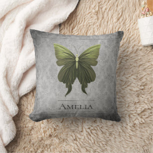 Green Jeweled Butterfly Throw Pillow