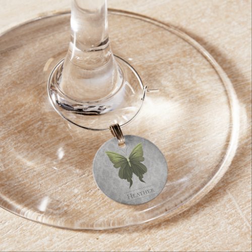 Green Jeweled Butterfly Wine Charm