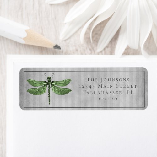 Green Jeweled Dragonfly Wedding Label