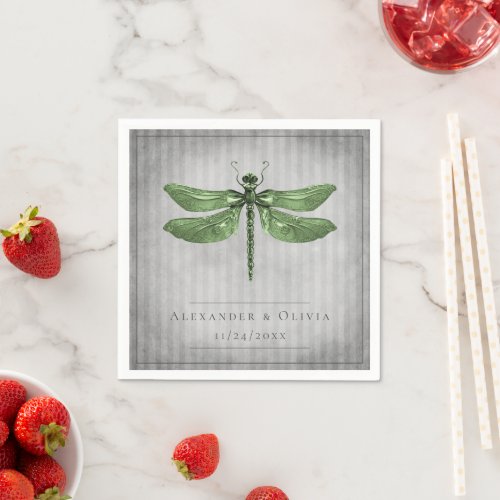 Green Jeweled Dragonfly Wedding Napkins