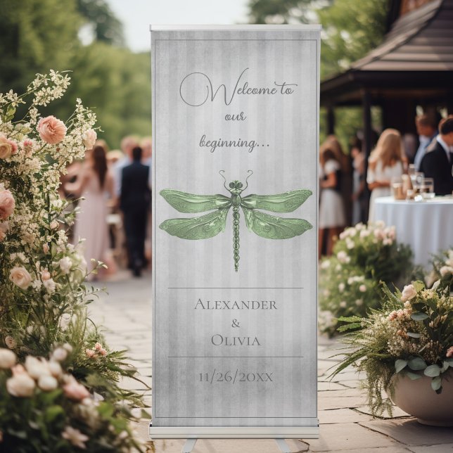 Green Jeweled Dragonfly Wedding Retractable Banner (Green Jeweled Dragonfly Wedding Welcome Retractable Banner)