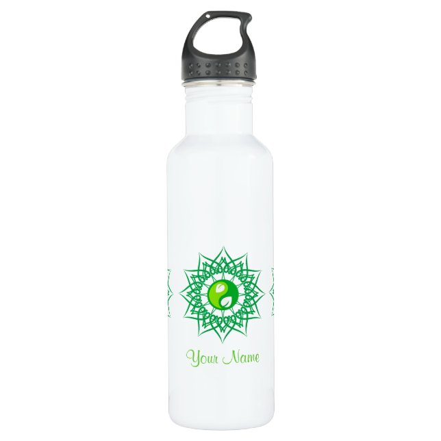 Green Jing Jeng And Ornate Star Design Water Bottle (Front)