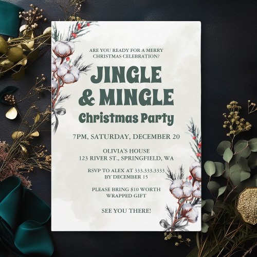 Green Jingle  Mingle Fun Friends Christmas Party Invitation
