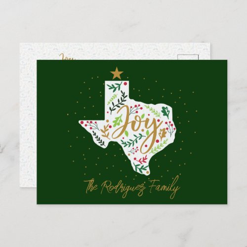 Green Joy Holiday Leaves Texas Shape Postcard