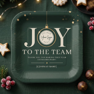 Green JOY To The Team Corporate Holiday Paper Plates