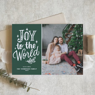 Green Joy To The World Christmas Carol Photo Holiday Card