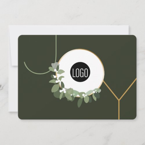Green Joy Typography Modern Wreath Business Logo Holiday Card
