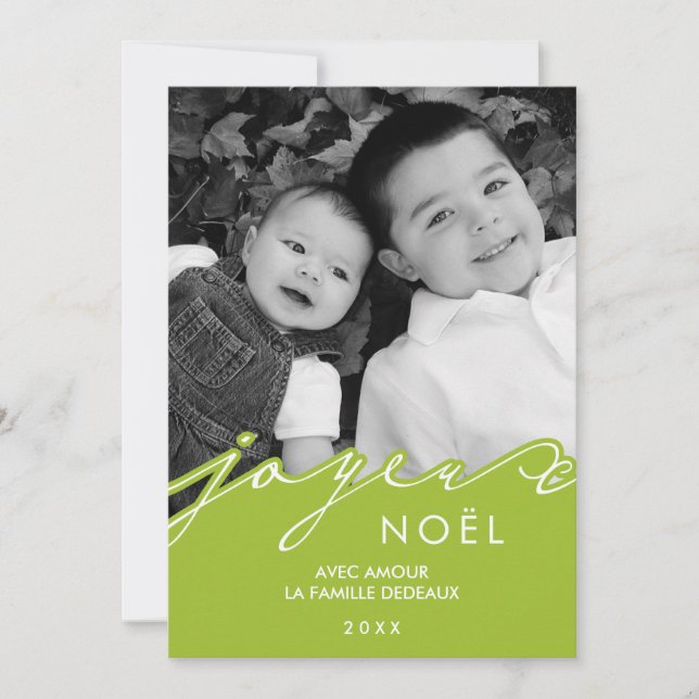 Green Joyeux Noël Photo Holiday Card (Front)