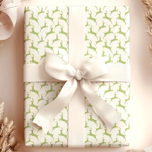 Green Jumping Deer Christmas Wrapping Paper (Creator Uploaded)