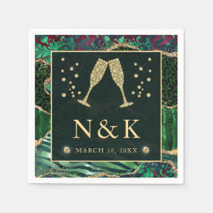 Green Jungle Animal Print Glitter Agate Wedding Napkins