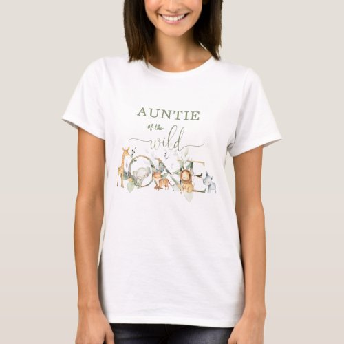 Green Jungle Animals Auntie Wild One 1st Birthday T_Shirt