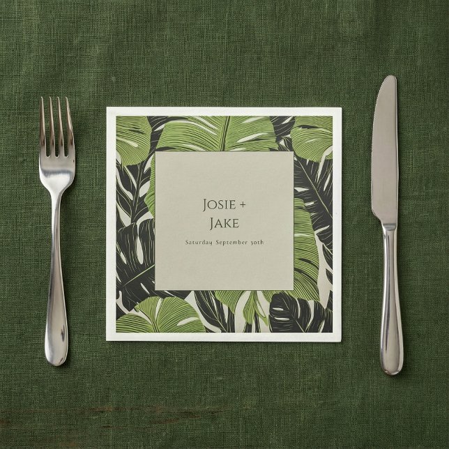 Green jungle leaves, bold and modern, wedding napkins (Green jungle leaves, bold and modern, wedding napkins.)