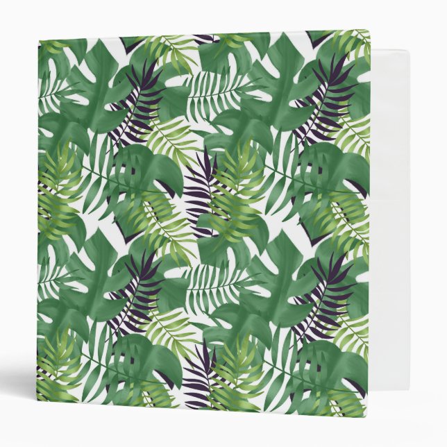 Green Jungle Leaves Nature Seamless Pattern White 3 Ring Binder (Front/Inside)