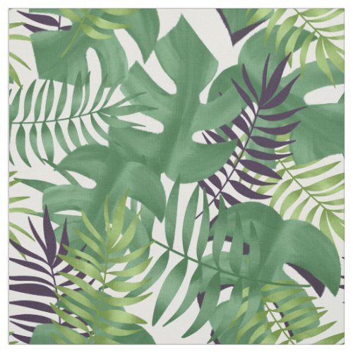 Green Jungle Leaves Nature Seamless Pattern White Fabric