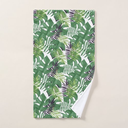 Green Jungle Leaves Nature Seamless Pattern White Hand Towel