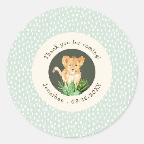 Green Jungle Lion Cub Thank You Birthday Favor Classic Round Sticker
