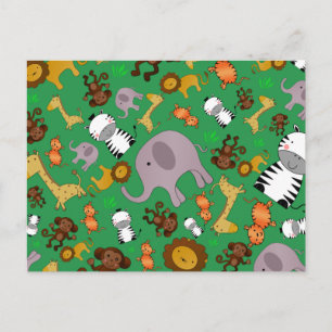 Green jungle safari animals postcard