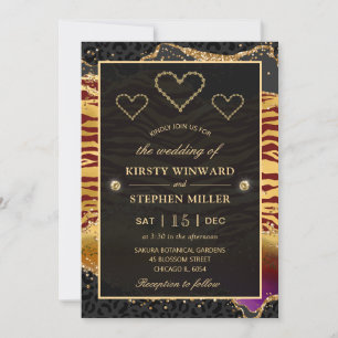 Green Jungle Safari Glitter Agate Wedding Invitation