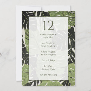 Green jungle tropical leaves, table seating chart invitation