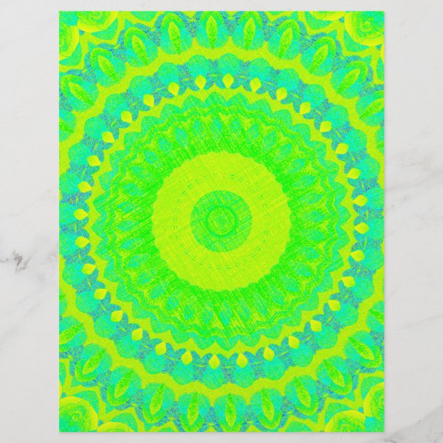 Green Kaleidoscope Bulk Scrapbook Paper Pages (Front)