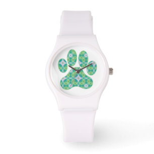 Green Kaleidoscope Infinity Paw Print Design Watch