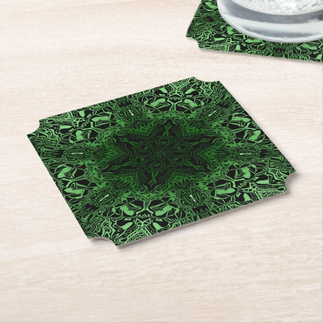 Green Kaleidoscope Paper Coaster (Angled)