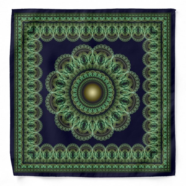 Green kaleidoscopic fractal pattern bandana (Front)