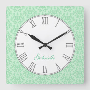 Green kangaroo paw damask name wall clock