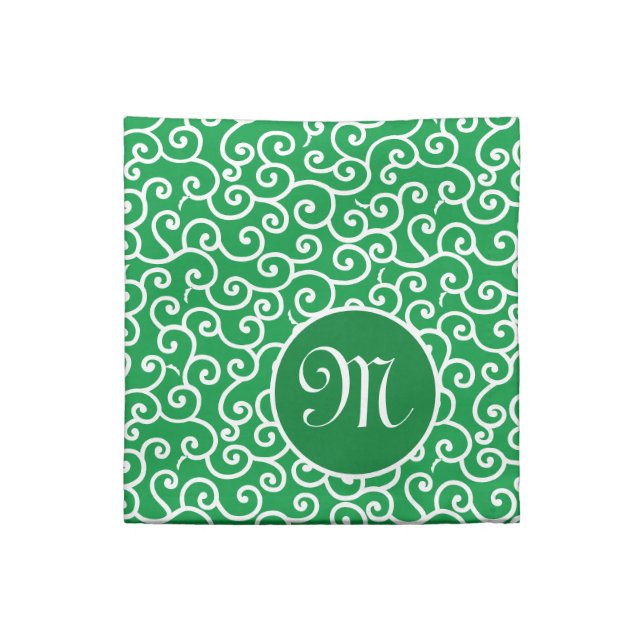 Green Karakusa Arabesque Vine Pattern Cloth Napkin (Quarter Fold)