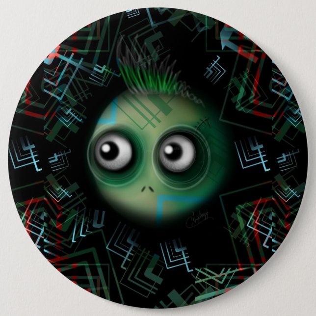 Green Kawaii Monster Pinback Button (Front)