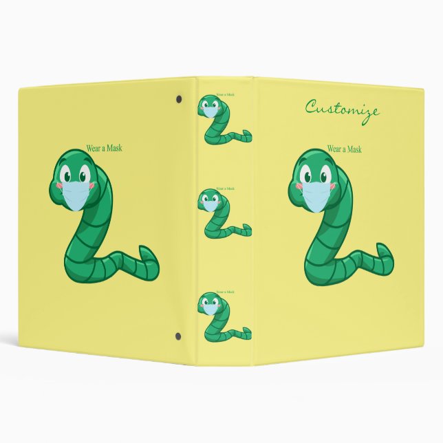 Green Kawaii Worm Thunder_Cove 3 Ring Binder (Background)