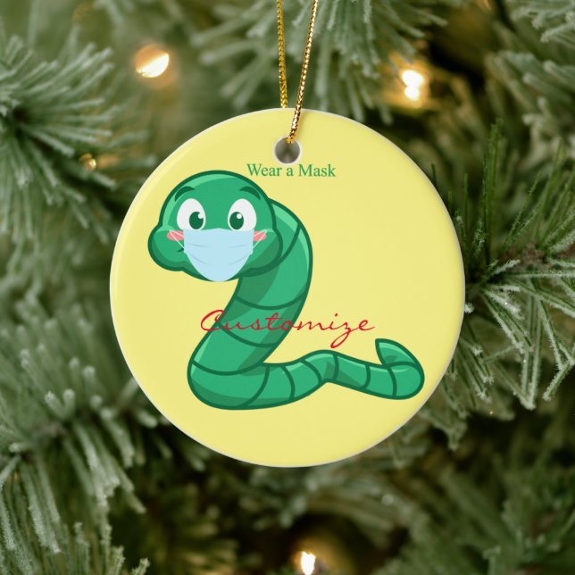 Green Kawaii Worm Thunder_Cove Ceramic Ornament (Tree)