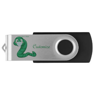 Green Kawaii Worm Thunder_Cove Flash Drive