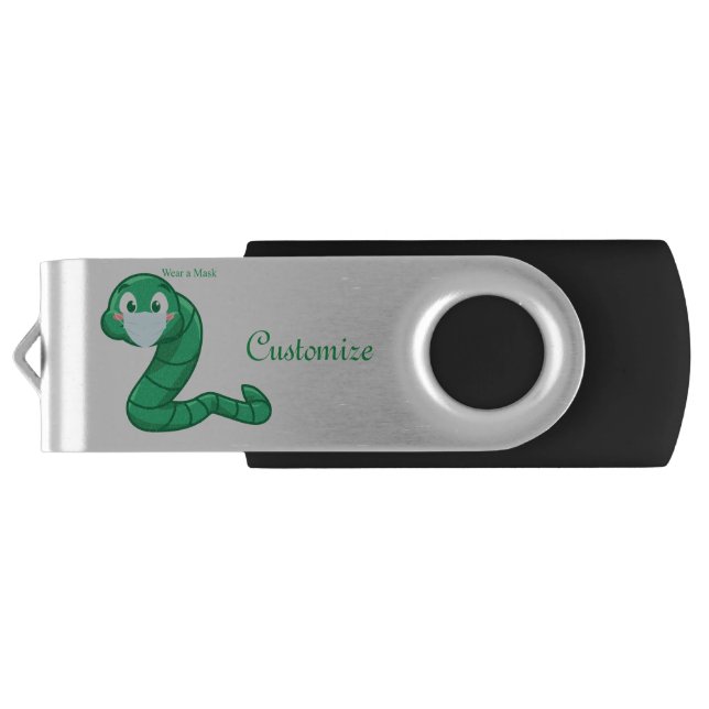 Green Kawaii Worm Thunder_Cove Flash Drive (Back)