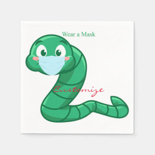 Green Kawaii Worm Thunder_Cove Napkins