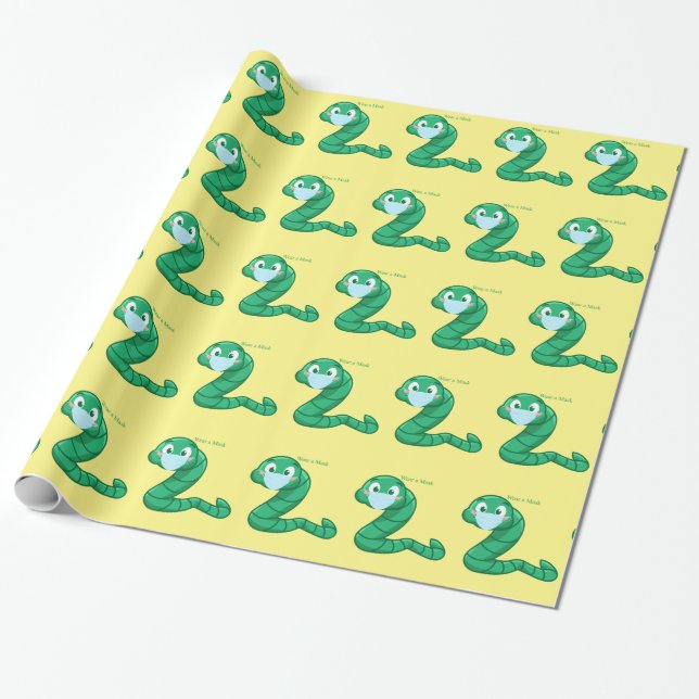 Green Kawaii Worm Thunder_Cove Wrapping Paper (Unrolled)
