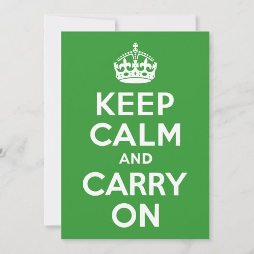 Green Keep Calm and Carry On Custom Invitations
