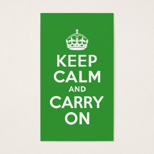 Green Keep Calm and Carry On Business Card Templates