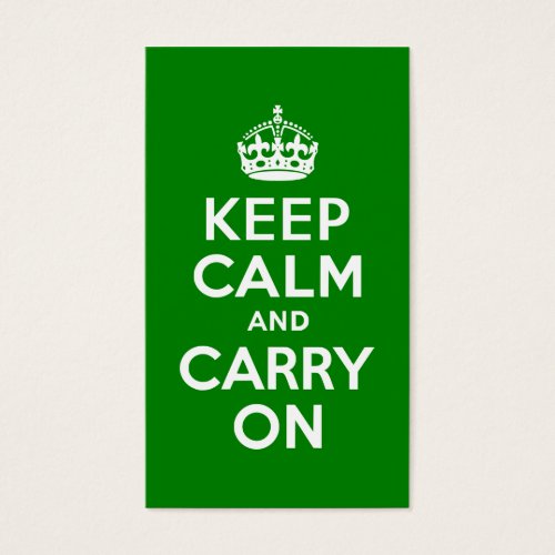 Green Keep Calm and Carry On Business Card Template