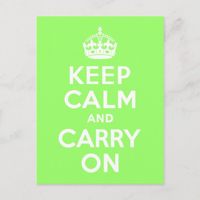 Green Keep Calm and Carry On Postcard (Front)