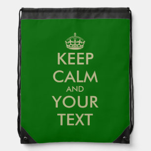 Green Keep Calm drawstring backpack bag