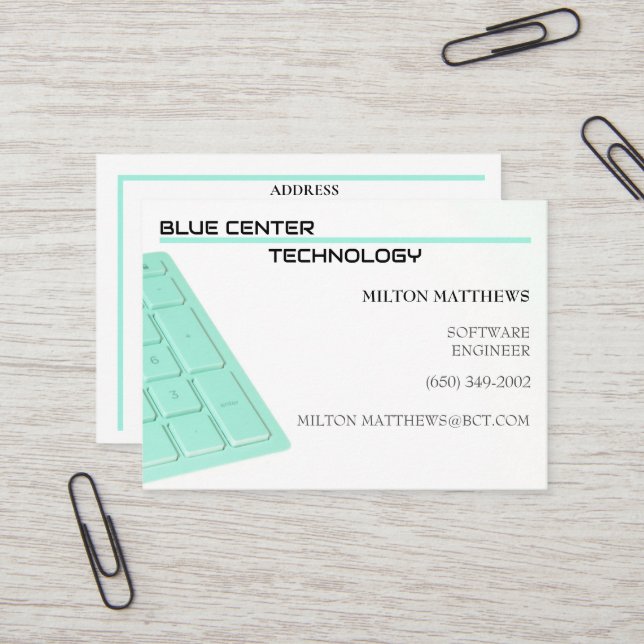  Green Keyboard Information Technology Business Card (Front/Back In Situ)
