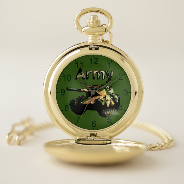 Green Khaki Army Tank, Pocket Watch (Inside)