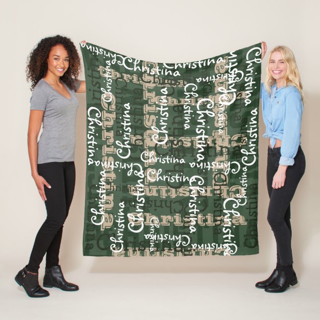 Green Khaki Name Collage Personalized Fleece Blanket (In Situ)
