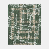 Green Khaki Name Collage Personalized Fleece Blanket (Front)