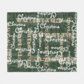 Green Khaki Name Collage Personalized Fleece Blanket (Front (Horizontal))