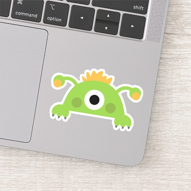 Green Kid's Cartoon Monster Die Cut Sticker Decal (Detail)