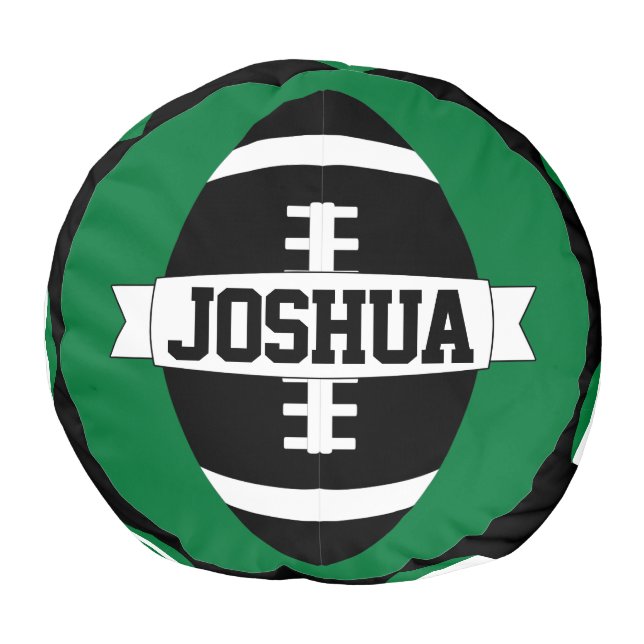 Green Kids Football Custom Player Name Sports Pouf (Top)