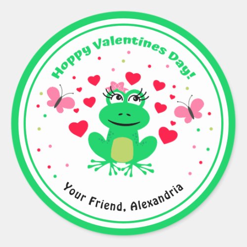 Green Kids Frog Hoppy Valentines Day  Classic Round Sticker
